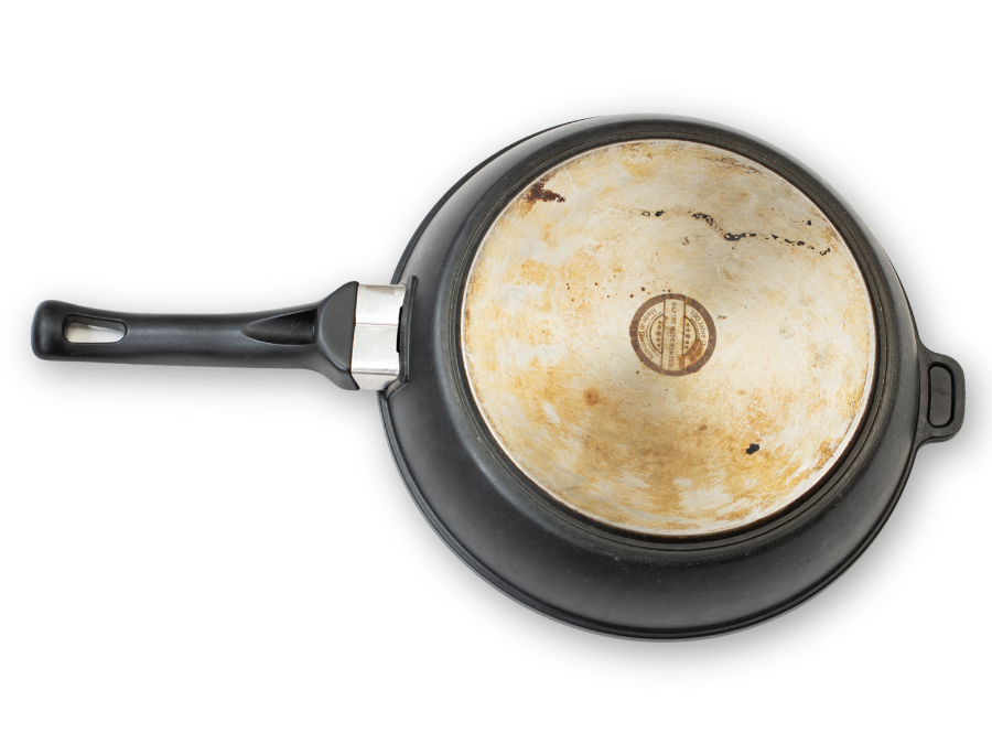 Pan base with heavy use and overheating